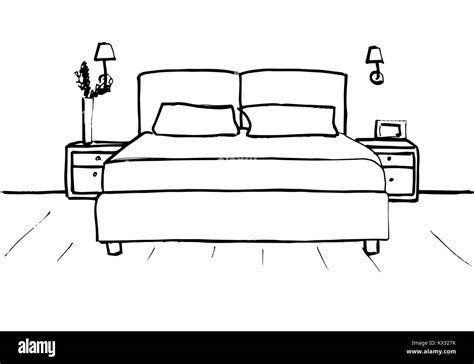 Croquis dibujados a mano Dibujo lineal de un interior Línea de boceto dormitorios Ilustración