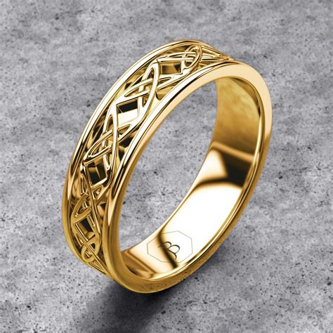 Gold Celtic Band Mens Celtic Ring Celtic Wedding Band Womans Ornate