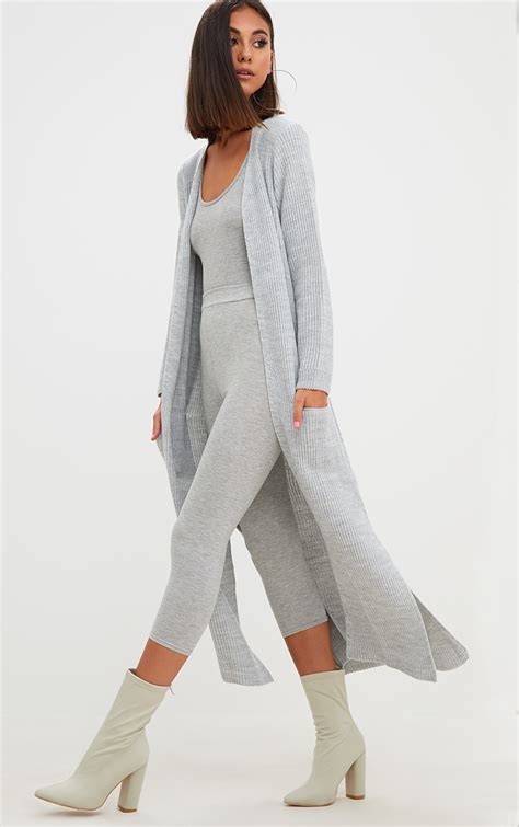 Grey Pocket Front Maxi Cardigan Knitwear Prettylittlething Il