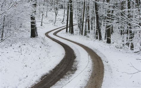 Snowy Road In Winter Hd Wallpapers