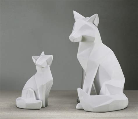 simple white abstract geometric fox sculpture ornaments