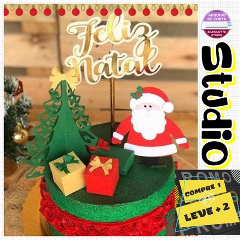 Oblee Marketplace Arquivo Topo De Bolo Feliz Natal Papai Noel Arvore