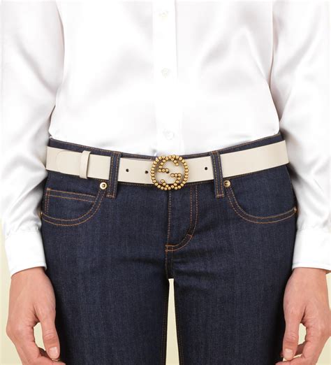 Lyst Gucci Belt With Studded Interlocking G Buckle In White