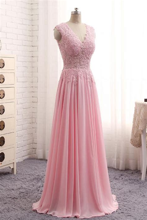 Pink Prom Dresses Chiffon High Neck Long Blush Pink Prom Dress