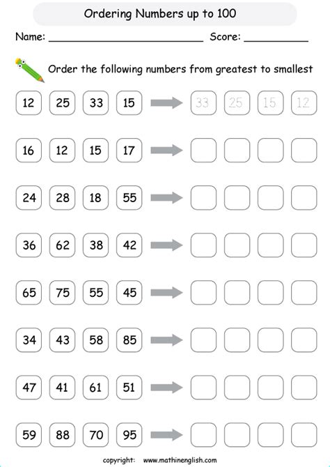 Order These Numbers Up To 100 From Greatest To Smallest Math Worksheet