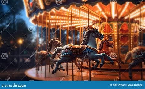 Carnival Merry Go Round Carousel With Horses Stock Illustration