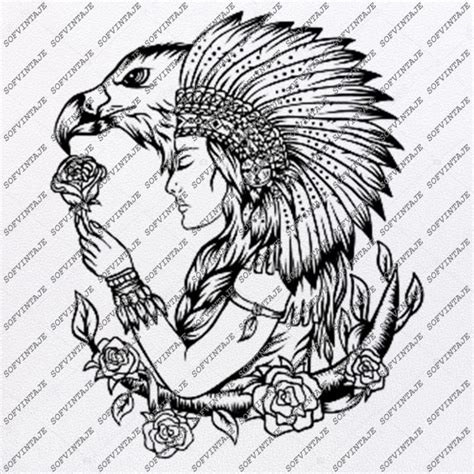 Native American Girl Svg File Eagle Original Svg Design Tattoo Svg Clip