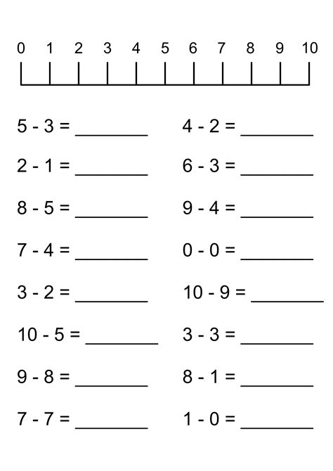 1 10 Number Line Subtraction Sheets