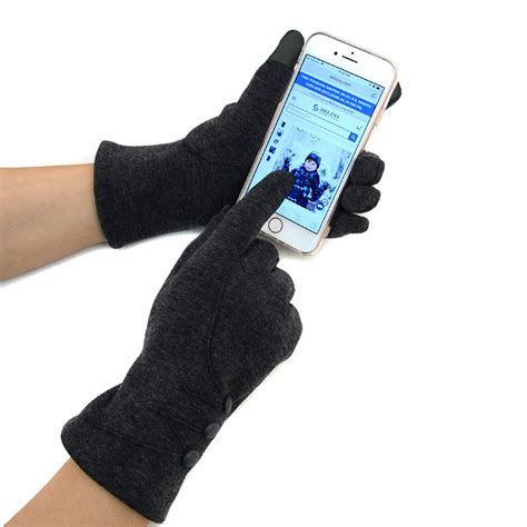 Womens Stylish Touch Screen Gloves With Button Accent And Fleece Lining Ebay