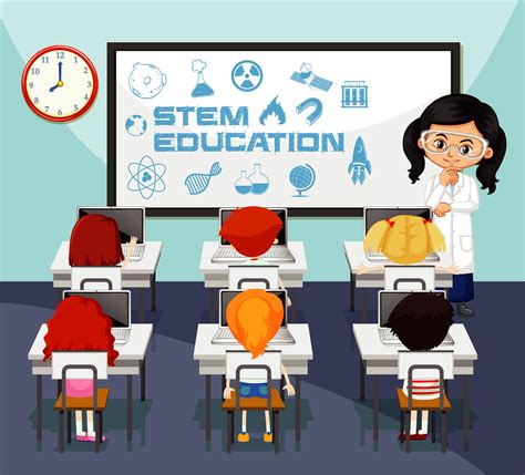 Science Teacher Teaching Students In Classroom 1142245 Vector Art At