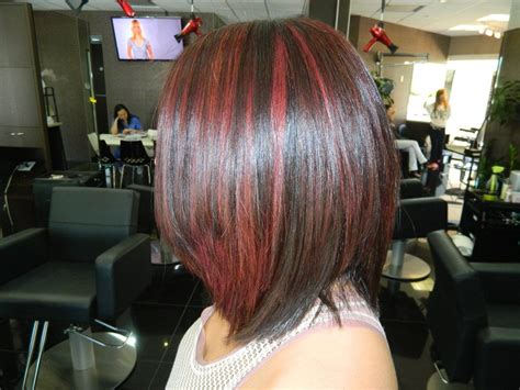 Highlight Haircut Irvine 92604 Red Highlight A Line Bob Haircut Red