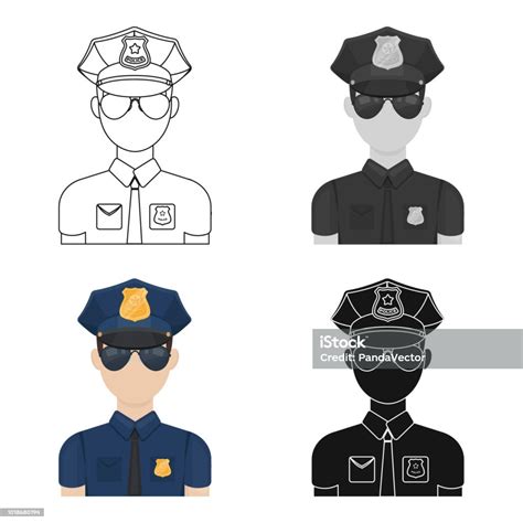 Ikon Petugas Polisi Dalam Gaya Kartun Terisolasi Dengan Latar Belakang