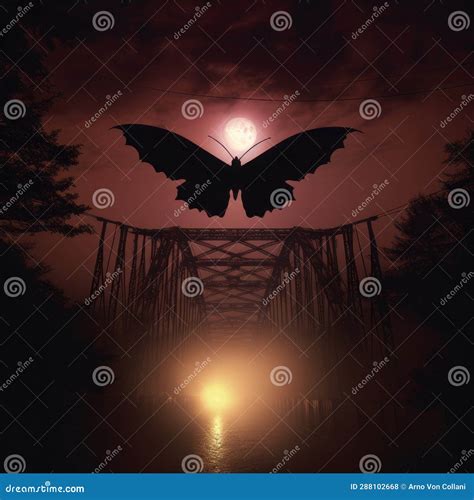 Mystical Flight: Legendary Mothman Soaring Over Nighttime Bridge with