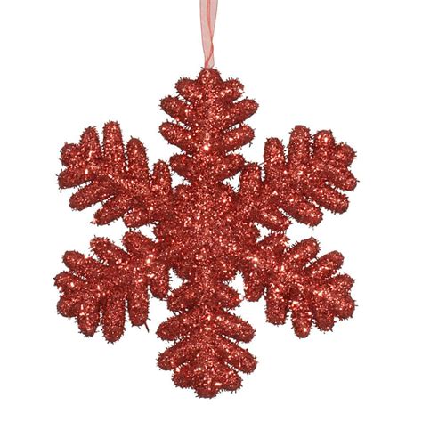 9 Red Glitter Snowflake Ornament Bulbamerica