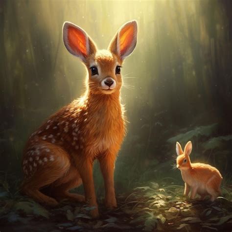 Premium Ai Image A Deer And A Bunny Are In The Woods