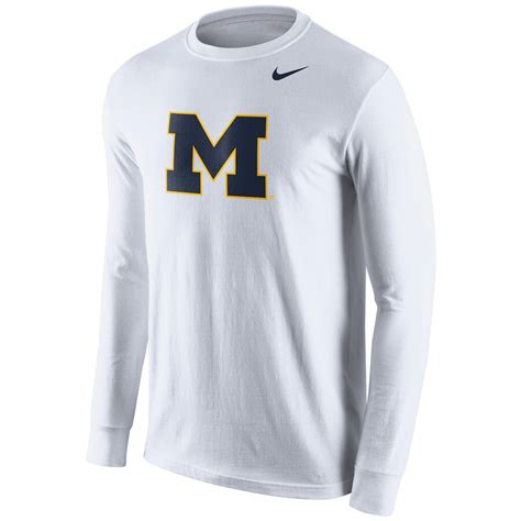 Nike Michigan Wolverines White Cotton Logo Long Sleeve T Shirt