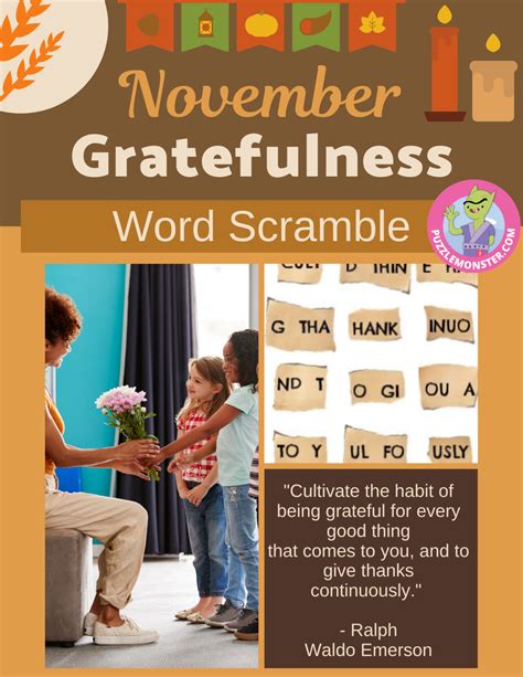 November Gratitude Word Scramble New Freebie Logic Puzzles And