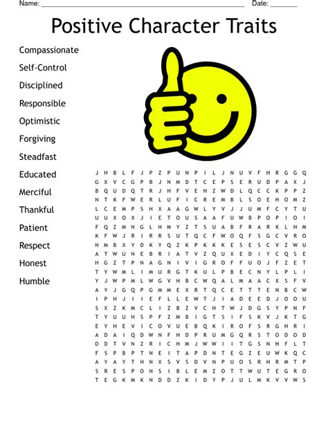 Character Traits Word Search Puzzle