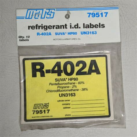 ~discount Hvac~ Ms 79517 Mars Refrigerant Id Labels R402a Ebay