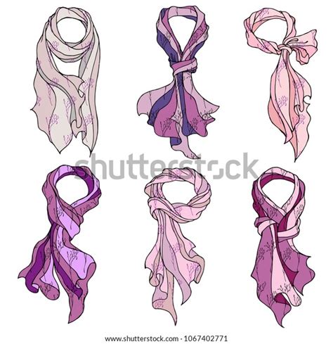 Realistic Drawings Silk Scarves Purplepastel Palette Stock Vector