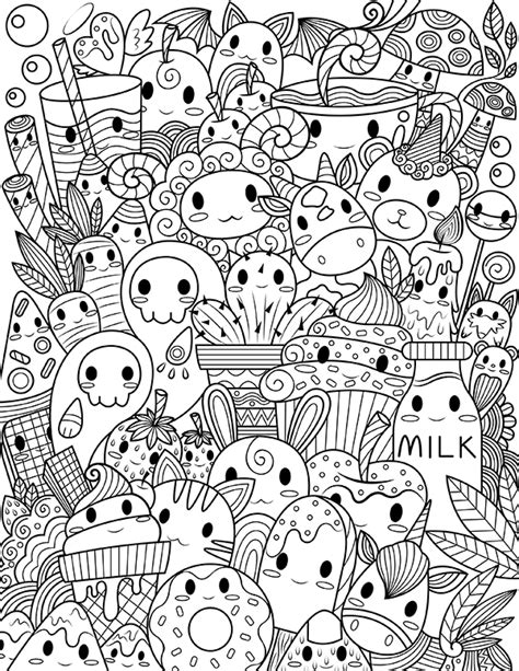 Printable Kawaii Doodle Adult Coloring Page