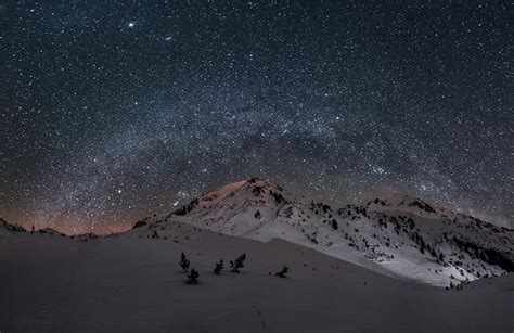 Fonds Decran Voie Lactée Montagnes Étoile Ciel Nuit Neige Nature