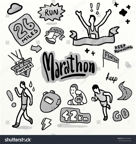 Marathon Run Drawing Doodle Watercolour Style Stock Illustration