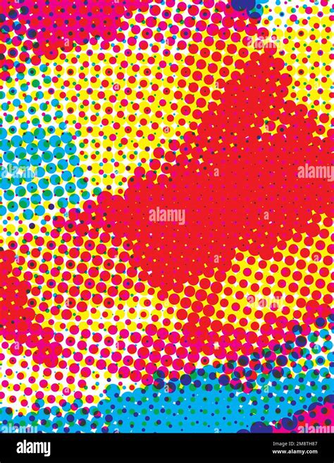 Abstract Artistic Halftone Pattern With Red Blue And Yellow Dots