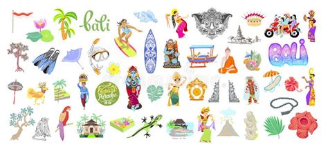 Mega Set Of 50 Traditional Symbols Bali Island Indonesia Balinese Flat