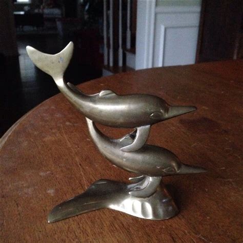 Vintage Brass Dolphins Statue Chairish