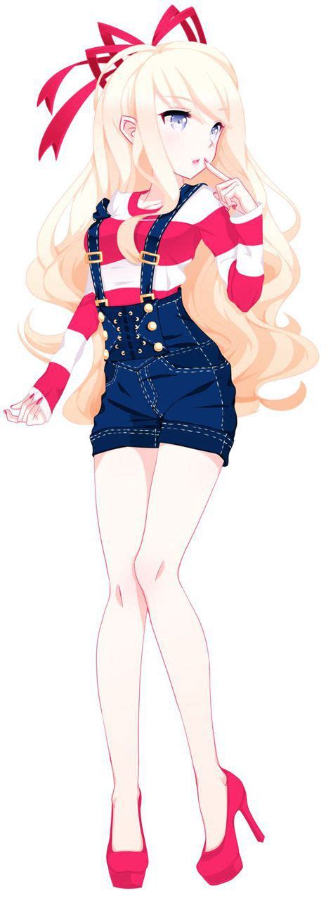 Blonde Curly Hair Blue Eyes Ribbons Heels Stripes Shirt Anime Girl We
