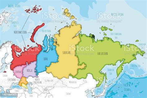 Vetores De Vetor Ilustrado Mapa Da Rússia Com Regiões Ou Distritos