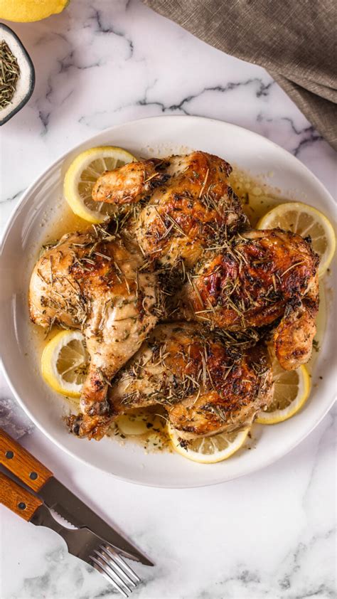 lemon garlic thyme spatchcock chicken oven baked sweet keto life