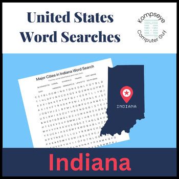 Major Cities In Indiana Word Search By Kompseye Computer Guy Tpt