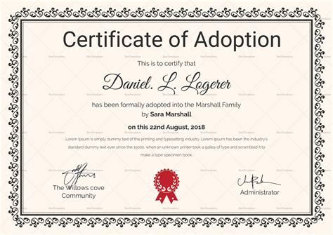 Free Printable Adoption Certificate Printable Form Templates And Letter