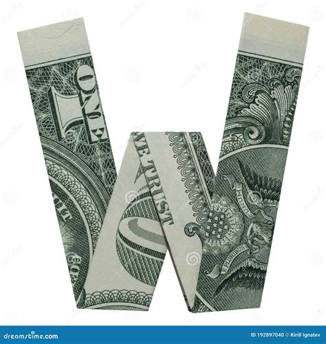 Money Origami Letter W Character Real One Dollar Bill Isolated On White