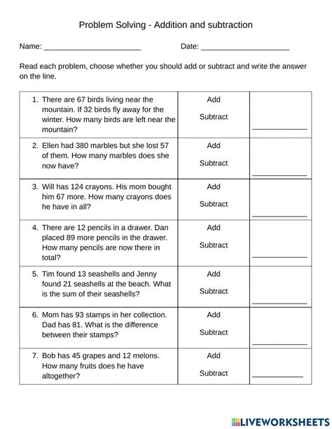 Problem Solving Addition And Subtraction Worksheet Kindergarten Math