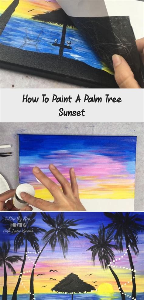 How to paint a simple palm tree and ocean scene with beautiful clouds. How To Paint Tropical Sunset - Step By Step Painting # ...