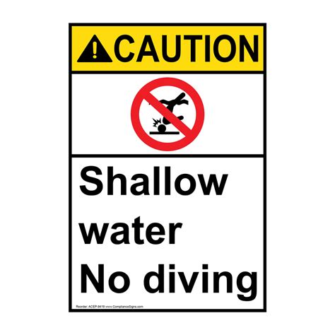 Vertical Shallow Water No Diving Sign Ansi Caution Water Safety
