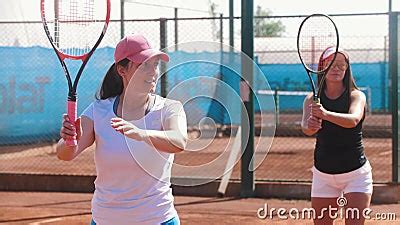 Turkey Antalya Two Women On A Tennis Court Prepare To Hit