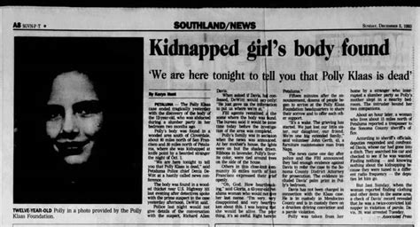 Kidnapped Girls Body Found Polly Klaas