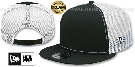 New Era Mesh Back Blank Snapback Black White Hat