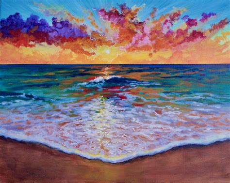 The Perfect Wave Ocean Sunset Step By Step Acrylic Painting