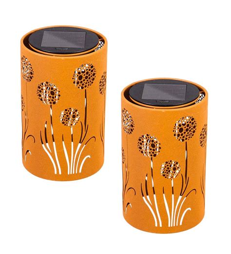 Solar Metal Lanterns With Cut Out Design Set Of 2