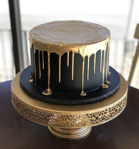 Gold On Black Drip Cake In 2021 Golden Birthday Cakes Elegant