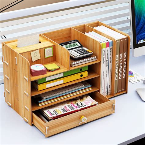B06 L Desktop Wooden Storage Box Multi Layer Storage Racks With 1