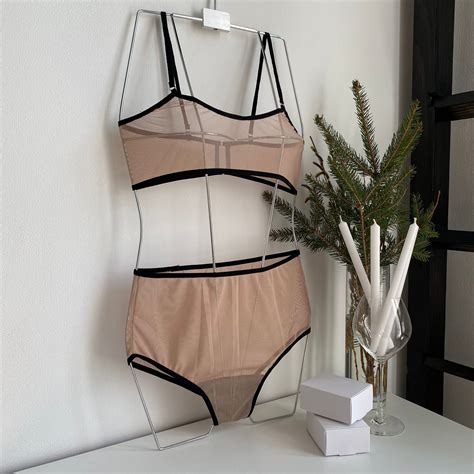 Handmade Nude Lingerie Set Mesh Sexy Lingerie Underwear With Etsy