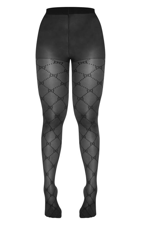 Black Patterned Tights Accessories Prettylittlething