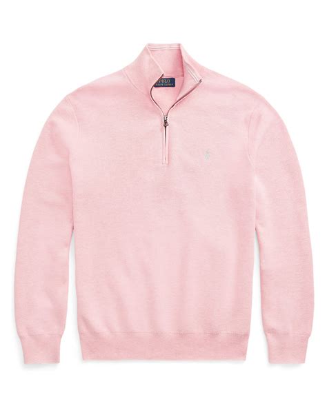 polo ralph lauren mens mesh knit cotton quarter zip jumper rosebay heather sweater