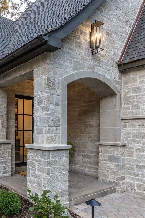 Modern Farmhouse Dream Home Stone Veneer Exterior Front Porch Facade